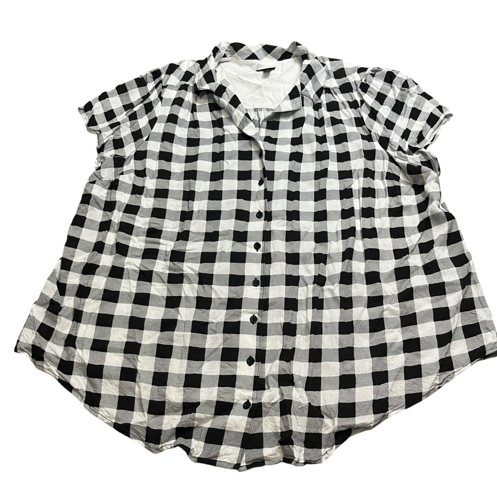 Torrid Womens Black White Checkered Button Collared Shirt Country Chic Size 3X